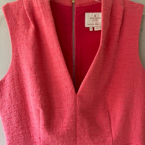 Kate Spade Sz 8 Coral Pink Midi Lined Tank Sheath V Neck Dress Back Zip - Picture 4 of 12